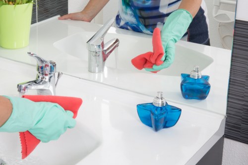 Cleaning supplies and tidy workspace in a SW6 business premises